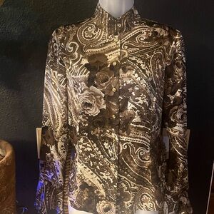 St. John Brown and Cream Patterned Blouse